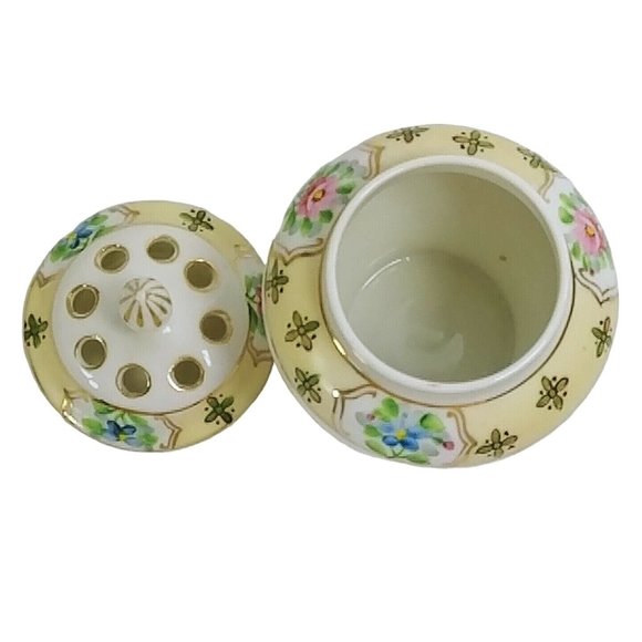 Potpourri Jar Incense Stick Holder Hand Painted Floral Design - Picture 9 of 10